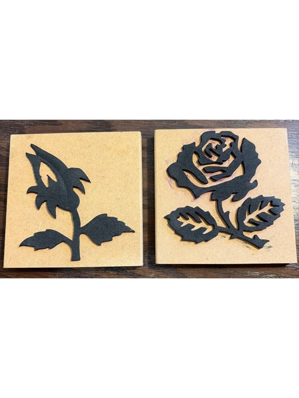 Set Of 2 Foam Rose-Themed Wooden Rubber Stamp Blocks Crafting & Scrapbooking